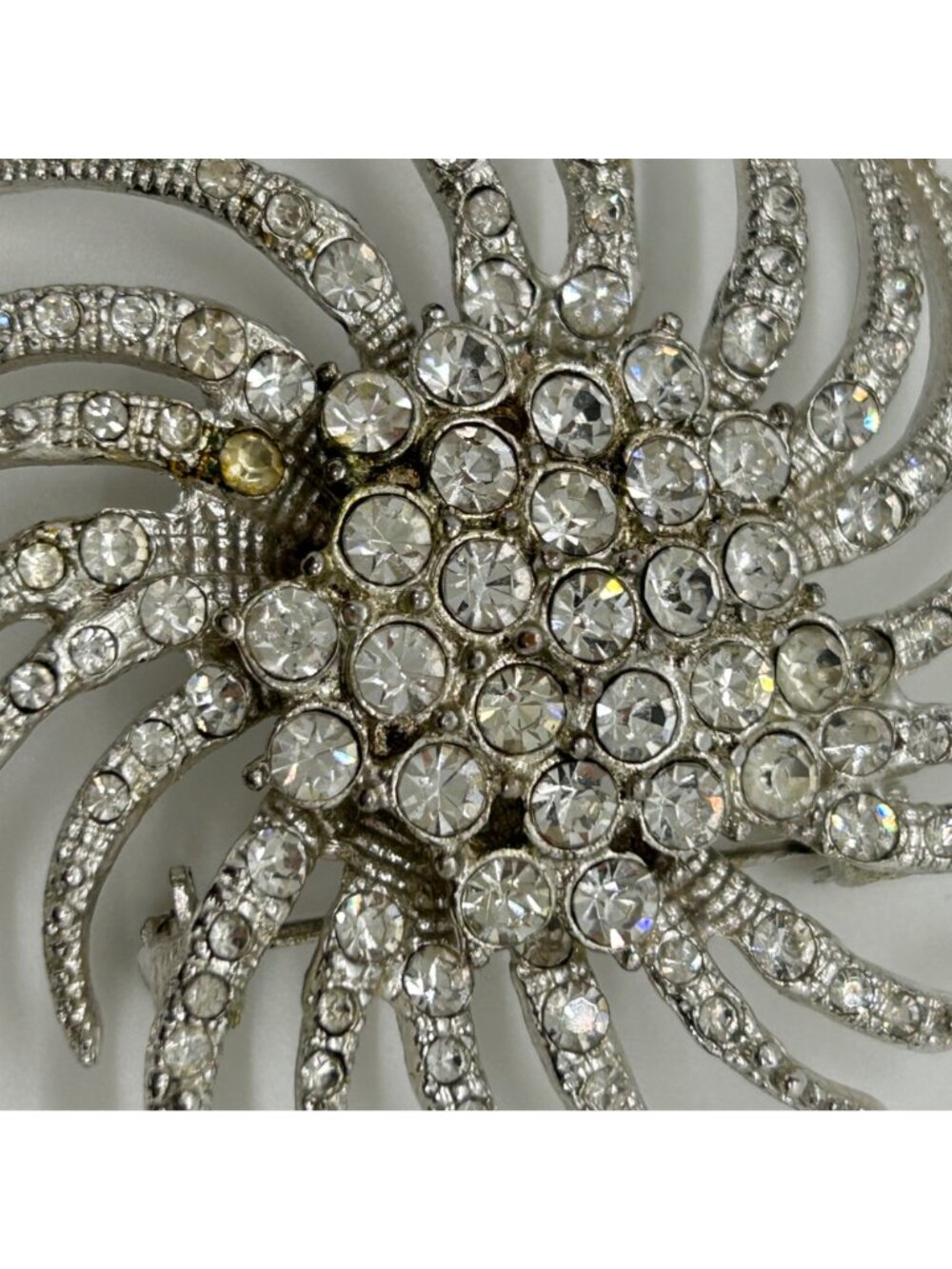 Vintage Silvertone Brooch Sunburst Starburst Swirl Rhinestone Retro Mid-Century - Picture 3 of 16